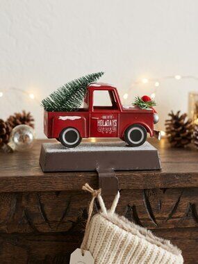 Rustic Christmas Red Truck Stocking Holder & Barn Ornament Farmhouse Holiday